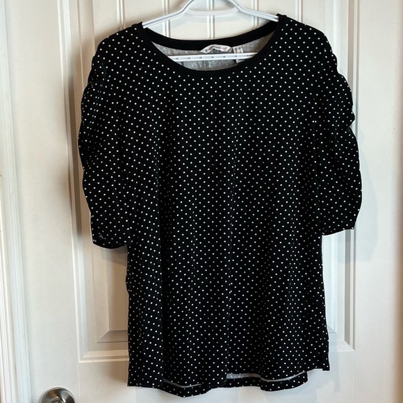 ISAAC Mizrahi polka dot Live Puff Sleeve Elbow Sleeve Black & White Top XS - Picture 3 of 9